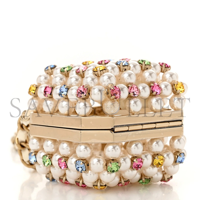 Ch**el MASTER METAL PEARL MINAUDIERE CC MINI EVENING BAG WHITE GOLD MULTICOLOR (8*7*7cm)